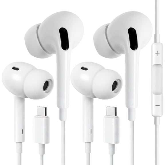 Compatible with the entire series of iPhone 15/16/17 (including Pro/Plus/Pro Max), wired microphone + HiFi stereo sound, 2 sets of USB-C in-ear headphones for a pack.