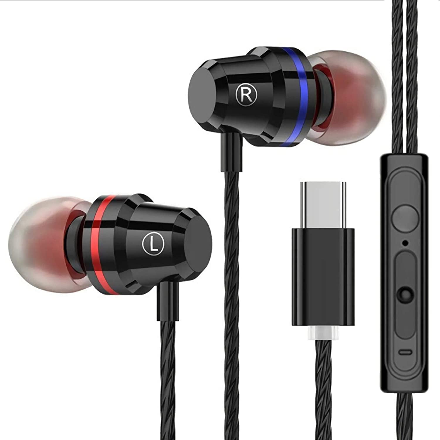 USB C Headphones with Builtin Stereo Sound Earbuds Wired Earphones for