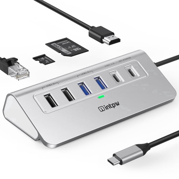 USB C Hub Multiport Adapter, 9-in-1 USB C Docking Station with 4K@30Hz HDMI, 100W Power Delivery, Gigabit Ethernet, USB 3.0 5Gbps, SD/TF Card Reader, Compatible with MacBook, iPad, Windows Laptops