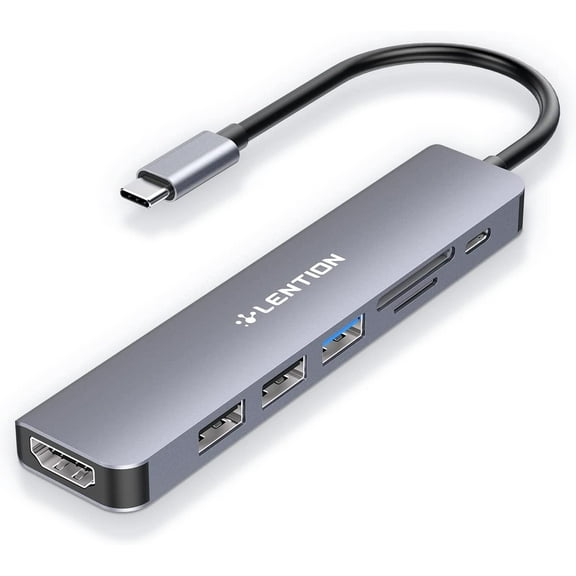 USB C Hub with 100W Charging, 4K HDMI, Dual Card Reader, 3.0 & 2.0 Compatible MacBook Pro, New Mac Air/Surface, Chromebook, More, Stable Driver Adapter (CB-CE18, Space Gray)