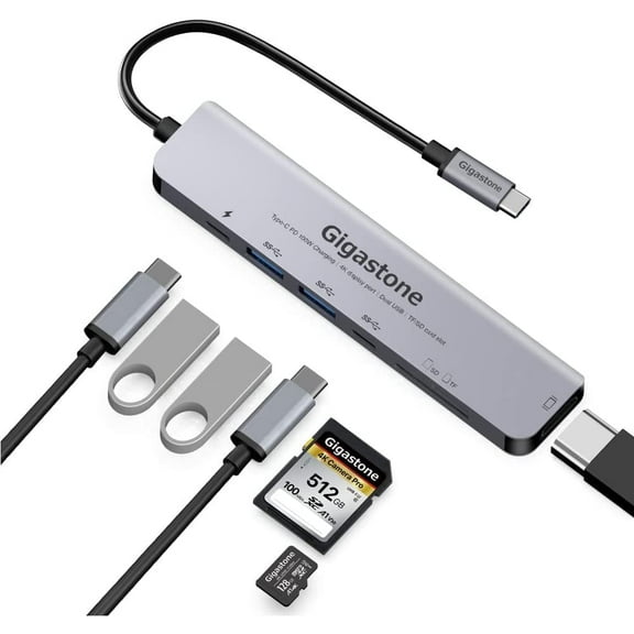 USB C Hub100W Power Delivery Gigastone Multiport Adapter 7-in-1 with 100W Charging, 4K HDMI, USB-C & 2 USB-A 5Gbps, SD & microSD Reader, for MacBook Air, MacBook Pro, Chromebook, Zenbook, Surface