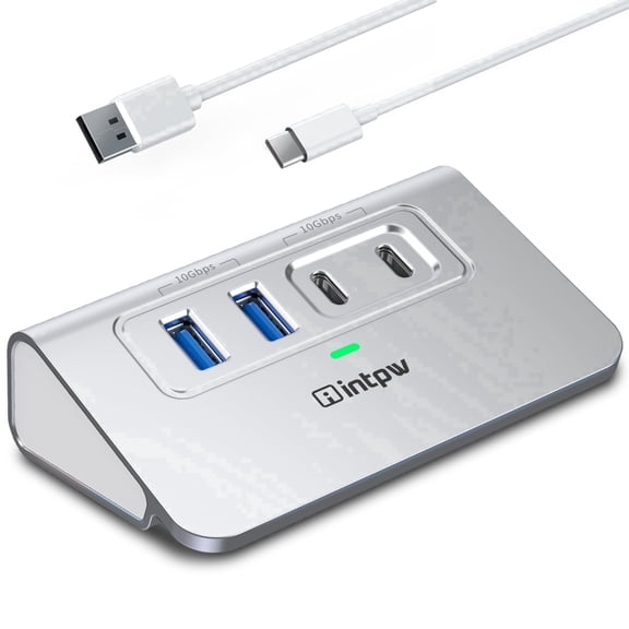 INTPW 4-Port USB 3.0 Hub for Laptop, USB Splitter with USB C and USB A Ports, Fast 10Gbps Data Transfer
