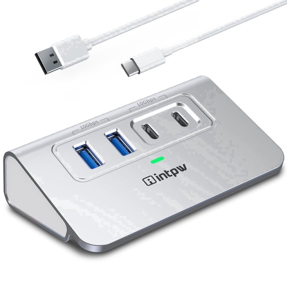 4 Port USB Hub for Laptop and Desktop, USB C and USB A Splitter 10Gbps, Aluminum Multiport USB Adapter for MacBook, PC, Keyboard, Mouse and Flash Drive