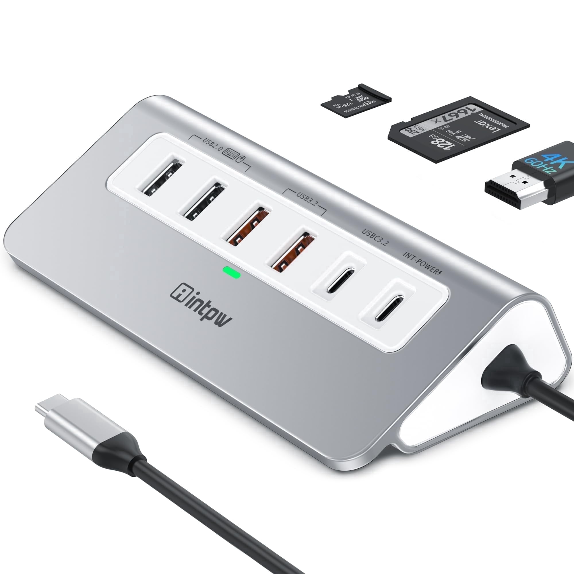 INTPW Powered USB C Hub for Laptop, 9-Port USB Hub with 10Gbps Data Transfer, 4K HDMI, 100W PD Charging, Multiport Adapter for MacBook, Windows PC