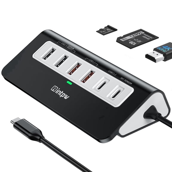 INTPW P9 Pro USB C Hub for Laptop, USB Hub Multiport Adapter with 4K@60Hz HDMI, 100W PD Charging, 10Gbps USB C and USB A Ports, SD/TF Card Reader for MacBook, iPad and Windows PC