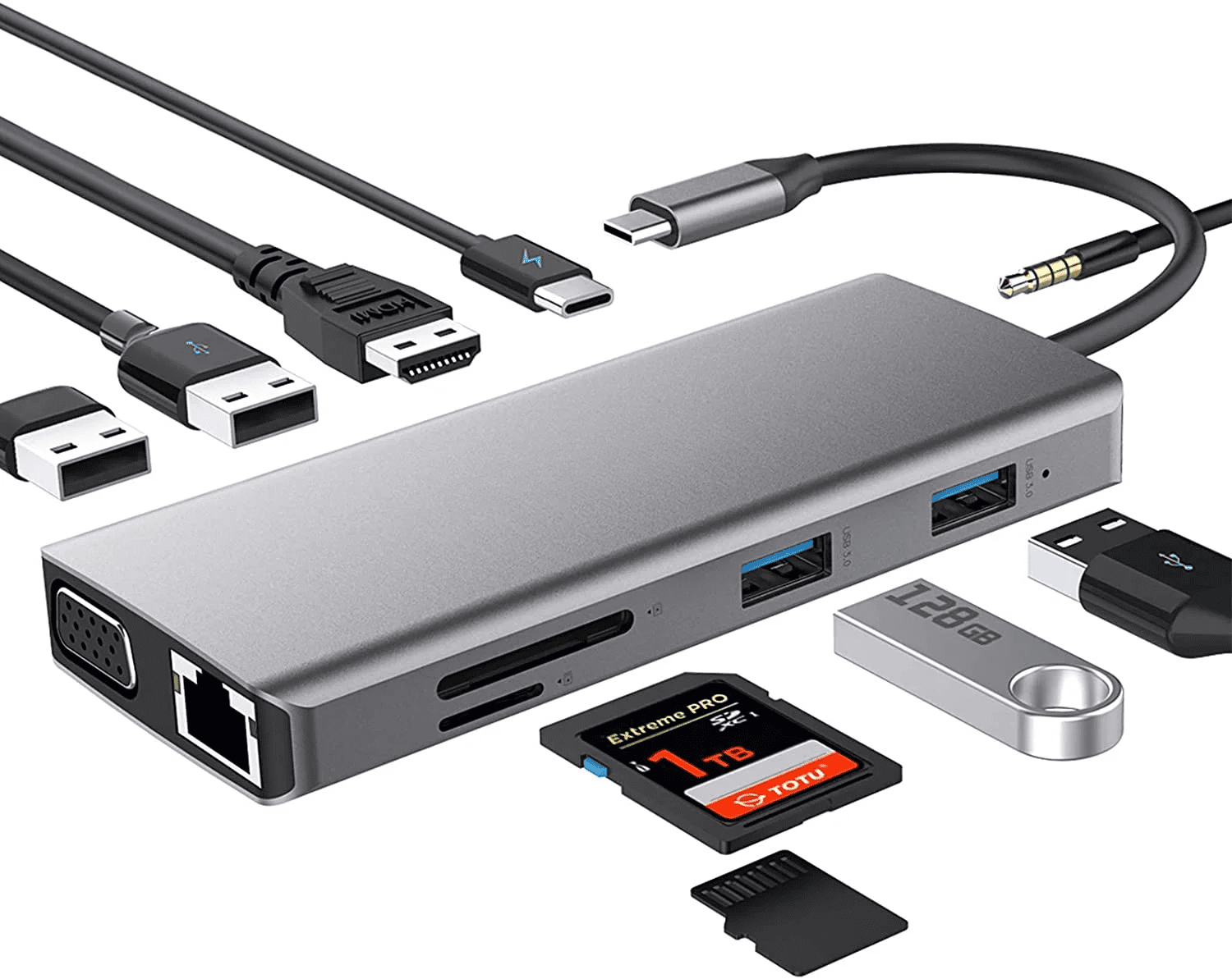 Hub USB-C 8-en-1 - Ports HDMI 4K 60Hz, Ethernet Gigabit, 100W PD, Compatible MacBook, IPad, Samsung Galaxy - 9