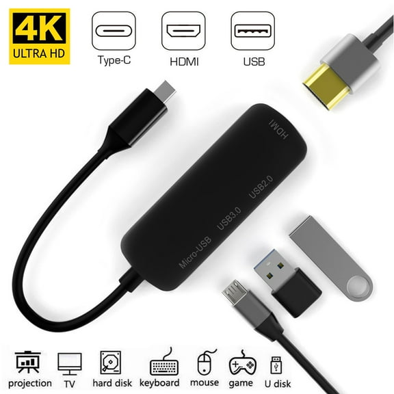 USB C Hub, 4-in-1 USB C Adapter with 4K USB C to HDMI Hub,USB 3.0,Thunderbolt 3 Multiport Hub Compatible with MacBook Pro, XPS, iPad Pro,Micro USB,100W Power Delivery