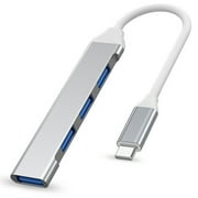 USB-C Hub 4-in-1 USB C to USB Hub Ultra-Slim 4 Ports USB C Splitter for Laptop,Xbox, Flash Drive, HDD, Console, Printer, Camera,Keyborad, Mouse, 5Gbps Data Transfer, Aluminum, Silver