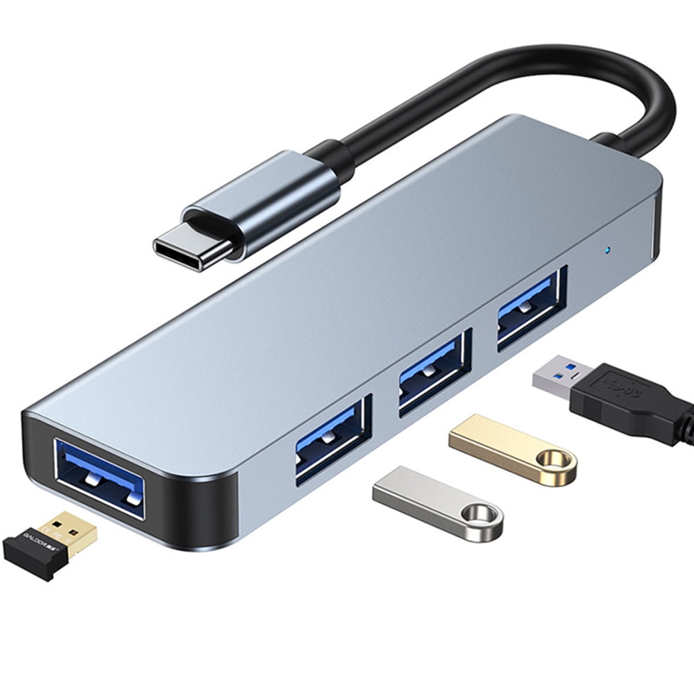 USB C Hub 4-in-1 USB Hub Adapter, Compatible with iPad Pro,MacBook,iMac,Surface,XPS,PC (Silver Gray)