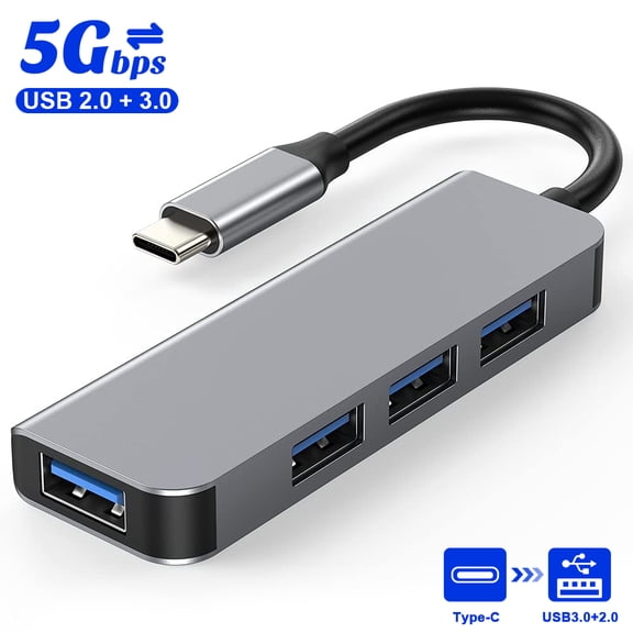USB C Hub 4-in-1 USB Hub Adapter (Silver Gray)