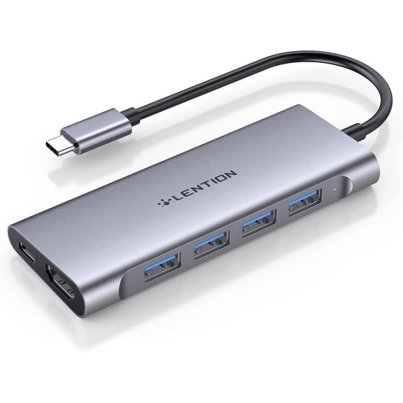 USB C Hub with 4K HDMI, 100W Charging, 4 3.0 5Gbps Multiport Adapter Compatible 2016-2025 Pro, New Mac Air, Surface, iPhone, More, Stable Driver(C35, Space Gray)