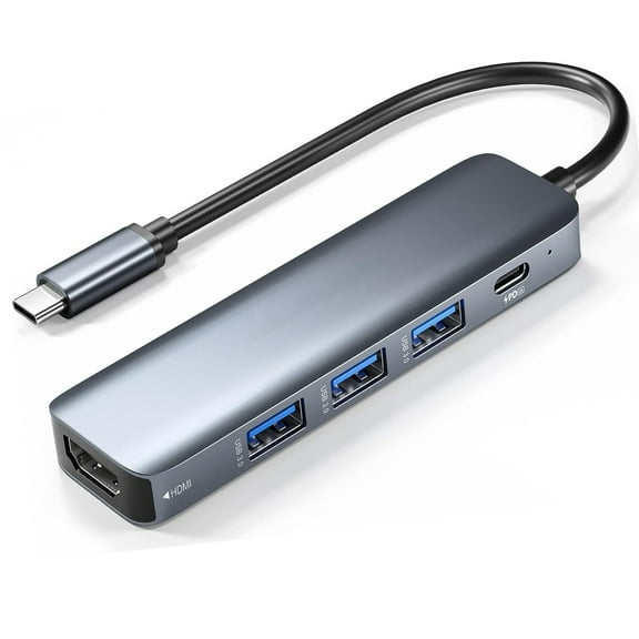 USB C Hub 5 in 1 MultiPort to 4K HDMI Adapter, 3 USB-A Data Ports, 100W Power Delivery, USB C Dongle for MacBook Pro/Air, iPad Pro, iMac, iPhone 15 Pro/Pro Max, XPS, Thinkpad etc.