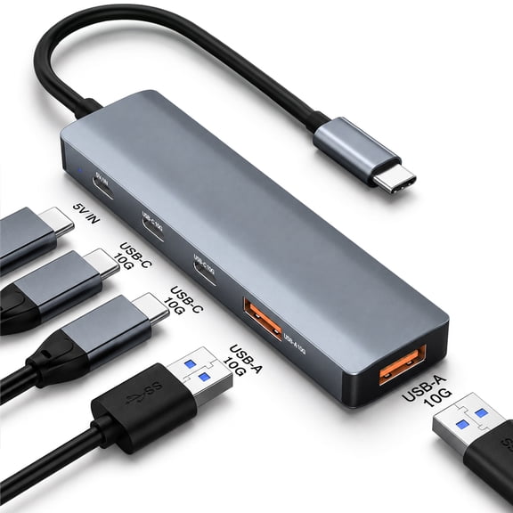 USB C Hub, 5 Port USB 3.2 Hub with 10Gbps Data Transfer and 5V USB-C Power, 2 USB-A & 2 USB-C Data Ports for MacBook Pro/Air, iPad Pro, iMac, Surface, XPS and More
