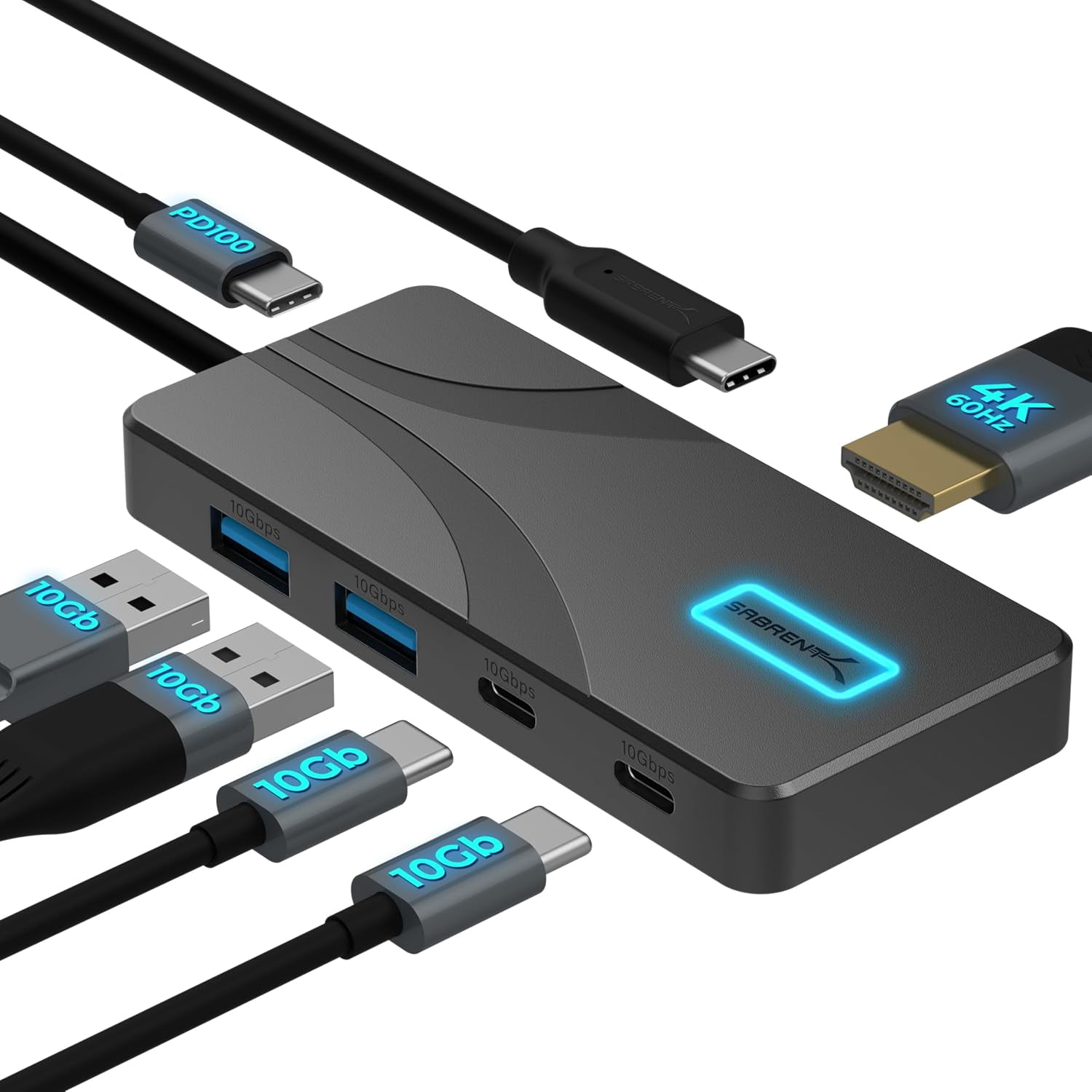 USB C Hub 5-in-1 Docking Station, 10Gbps USB-A & USB-C Ports, 4K HDMI Output, 100W PD Input, 80W Charging, Aluminum USB Hub for Laptops/Phones/Tablets – HDR/HDCP (HB-TG5P)