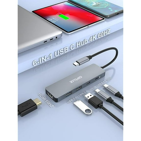 USB C Hub 5-in-1 USB C to 4K@60HZ Hdmi Multiport Adapter, 5Gbps 100W PD USB C Dock USB3.0 Dongle Docking Station Aluminum USB C Dock Hub for MacBook Dell Hp Lenovo - Computer peripherals