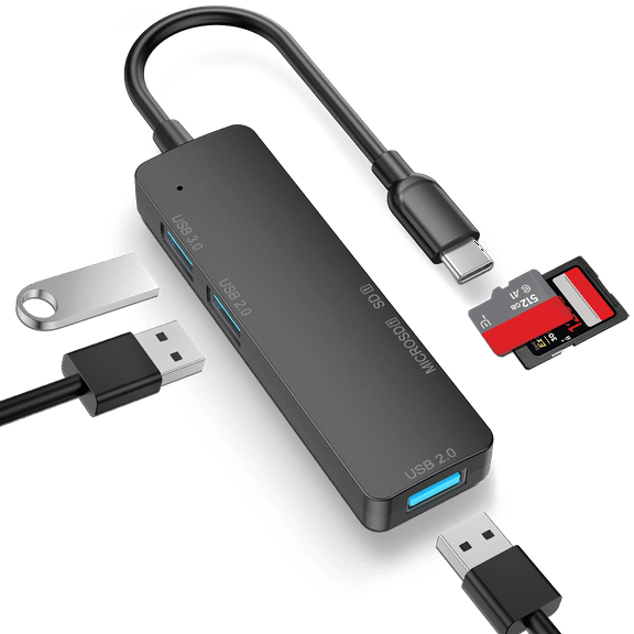 USB C Hub, 5 in 1 USB C Multiport Adapter with USB 3.0 Port 2 USB 2.0 Ports SD/TF Card Reader for PC Laptop MacBook Camera Mobile