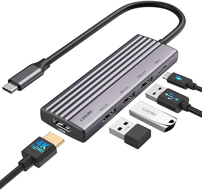 6-in-1 USB C Hub Mit HDMI 4K, USB 3.0/2.0, SD/TF-Kartenleser & 87W PD - Kompatibel Mit MacBook & Type-C Laptops