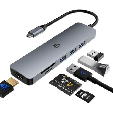 USB C Hub, 6 in 1 Docking Station USB C Adapter with 4K HDMI, 3 USB 3.0 Up to 5Gbps, SD&TF Card Slot, Compatible for USB C Laptops and Other Type C Devices