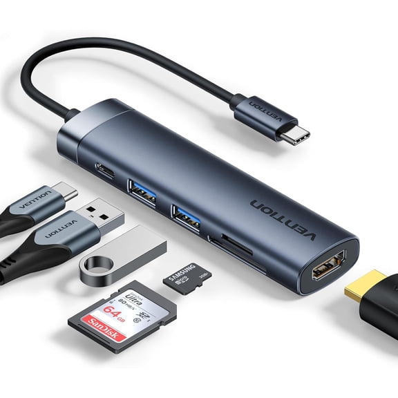 USB C Hub, 6-in-1 Laptop Docking Station Dongle Adapter with 4K HDMI, PD 100W Charging, 3.0 Ports, SD/TF Card Reader, Portable Aluminum Plug & Play for Pro, Laptop//DELL