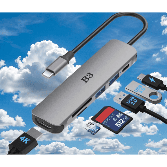 USB C Hub 6-in-1 Multi-Port Adapter with 4K@60Hz HDTV, 100W PD, 2 USB A Data Ports, and SD/TF Card Reader – Aluminum Type-C Hub for MacBook Air/Pro M1/M2, iPhone 17 Pro Max, Surface Go, XPS, iPad