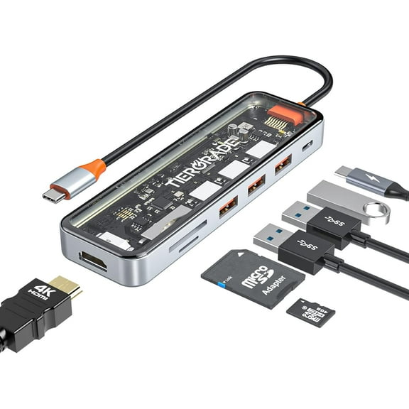 USB C Hub, 7 in 1 USB C to HDMI Multiport Adapter with HDMI, 100W PD, 3 USB-A 5 Gbps, TF/SD Card Reader, USB C Dock for MacBook Air/Pro, XPS, and More Type-C Device