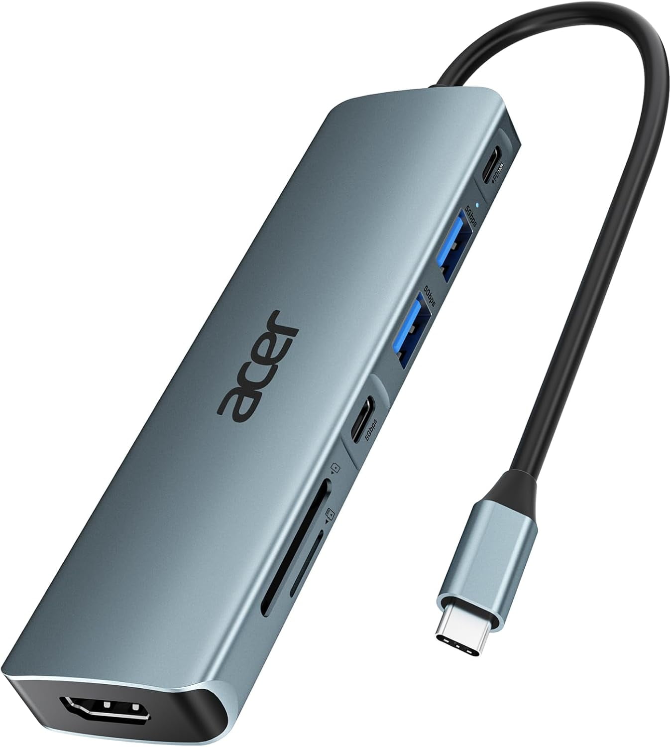 USB C Hub, 7 in 1 Multi-Port Adapter for Laptop, 4K, HDMI Splitter with 2 USB A 3.1 & Type-C to HDMI Data Port, PD 100W Charging, SD Card Reader for Computer, Desktop, Space Grey