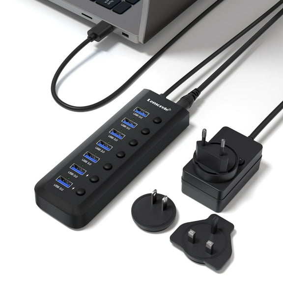 USB C Hub, 7 USB A 3.0 5Gbps Transmission + Charging, Independent Switch Control, Widely Compatible with Computers/Mobile Phones/Tablets
