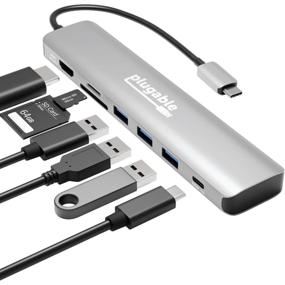 USB-C Hub 7-in-1, Driverless USB C Hub Compatible with Mac, Windows, Chromebook, USB4, Thunderbolt 4, and More (4K HDMI, 3 USB 3.0, SD & microSD Card Reader, 100W Charging)