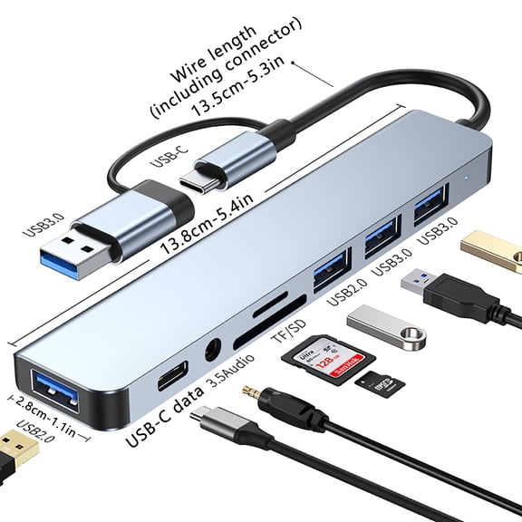 USB-C Hub 8 In 1, Xinsrenus 100W Power Output 4K 60Hz USB C Hub, 10Gbps Data Ports Ethernet SD Card Reader