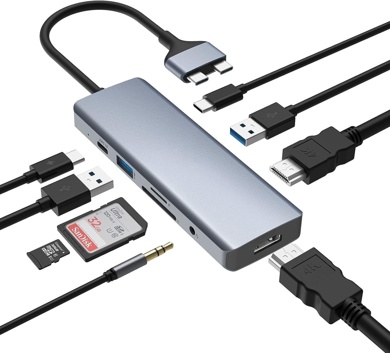 USB C Hub, 9 in 2 USB C Adapter for MacBook - 4K HDMI Triple Monitor Docking Station, USB 3.0, SD/TF Card Reader, 3.5mm Audio - Power and Versatility in One