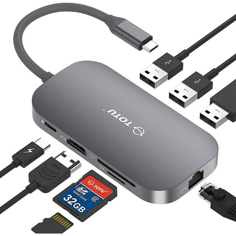 USB C Hub, 9-in-1 Type C Hub with Ethernet Port, 4K USB C to