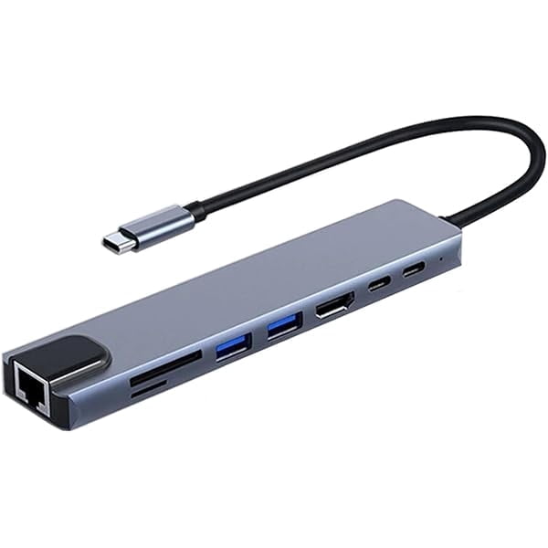 USB C Hub Adapter Laptop Docking Station 8 in 1 USBC Dongle to 4K HDMI,Ethernet,2 USB,Type-C,SD TF Card Reader,PD 100W Compatible with iPhone16/MacBook/Dell and Other Type C Laptops Device