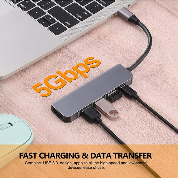 USB C Hub Adapter for MacBook Pro,5 in 1 Usbc to Hdmi-Compatible (4k) Dongle,100W PD,USB-C to USB 3.0 Ports(3) for ipad Pro MacBook Pro&Other Type C Laptop