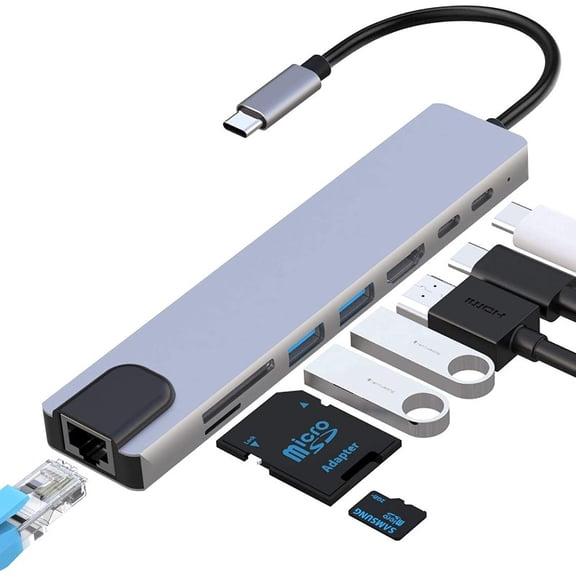 USB C Hub, Aluminum 8-in-1 Type C Hub with HD, RJ45 Ethernet,100W PD Charging, SD TF Card Reader, USB 3.0,USB 2.0, Type C Hub Compatible with MacBook Pro and More