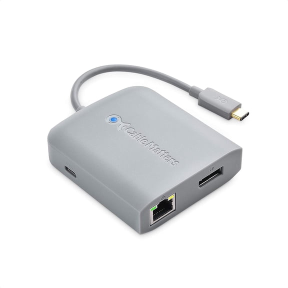 USB C Hub DisplayPort, 4K@60Hz (USBC DisplayPort Hub), 100Mbps Ethernet, 2X USB, 60W Host Charging in Gray - Thunderbolt 4 / Thunderbolt 3 Port Compatible for MacBook Pro