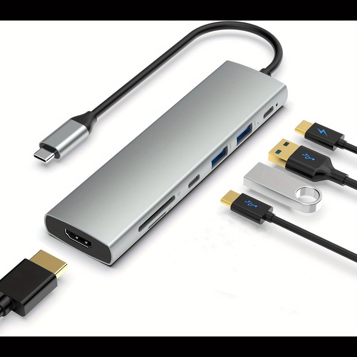 USB C Hub, Docking Station, 7-in-1 Type C Hub with 4K HDMI Port, 2 USB 3.0 Ports, 1 USB C 3.0 Port, SD/TF Card Reader, 90W PD USB-C Power Delivery, for MacBook and Other Type C Laptops
