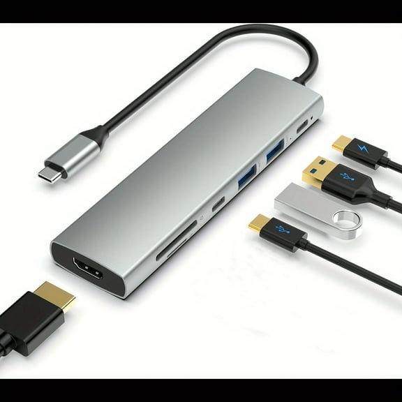 USB C Hub, Docking Station, 7-in-1 Type C Hub with 4K HDMI Port, 2 USB 3.0 Ports, 1 USB C 3.0 Port, SD/TF Card Reader, 90W PD USB-C Power Delivery, for MacBook and Other Type C Laptops