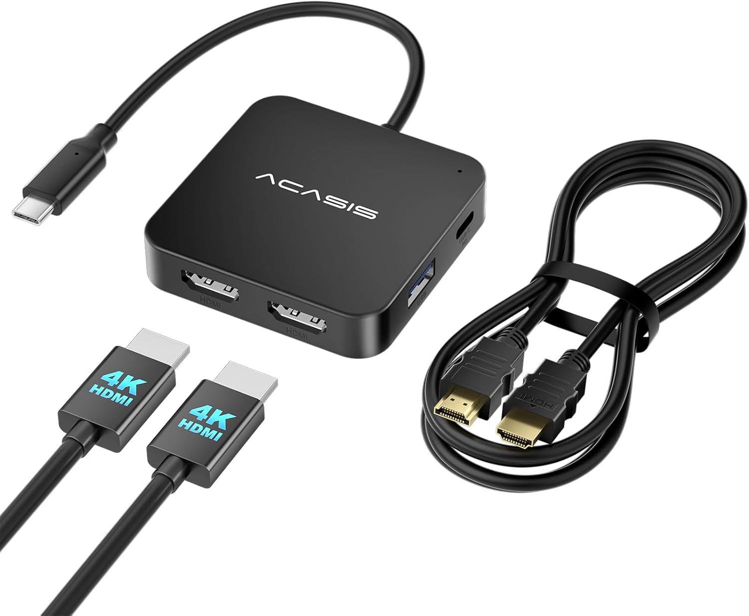 USB C Hub Dual HDMI Bundle with 4K 60Hz HDMI Cable, 100W PD Charging