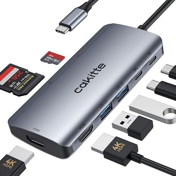 USB C Hub: Dual Monitor 2 HDMI, 2 USB, PD, SD/TF Card Reader for Windows & Mac - Dell/HP/Lenovo Compatible