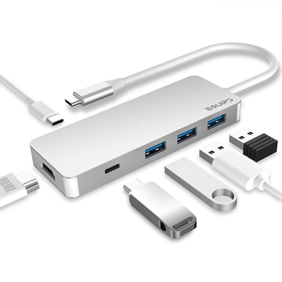 USB C Hub, EQUIPD Aluminum 6 in 1 USB C to 4K HDMI Multiport Adapter, 3 USB 3.0 Ports, 87W PD, USB C Hub Multiport Adapter Desigend for MacBook Pro/Air HP XPS and Other Type C Devices (Silver)