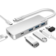 USB C Hub, EQUIPD Aluminum 6 in 1 USB C to 4K HDMI Multiport Adapter, 3 USB 3.0 Ports, 87W PD, USB C Hub Multiport Adapter Desigend for MacBook Pro/Air HP XPS and Other Type C Devices Silver