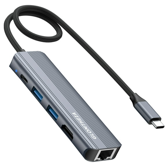 USB C Hub Ethernet HDMI Multiport Adapter for MacBook Pro/Air, iPad, Laptop Dock with 5Gbps USB A/C, 1Gbps RJ45 Gigabit Ethernet, 4K@30Hz HDMI, 100W Pass Through Charging