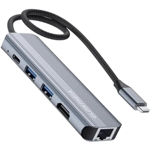 USB C Hub Ethernet HDMI Multiport Adapter for MacBook Pro/Air, iPad, Laptop Dock with 5Gbps USB A/C, 1Gbps RJ45 Gigabit Ethernet, 4K 30Hz HDMI, 100W Pass Through Charging