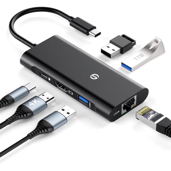USB C Hub, Ethernet Multiport Adapter 6 in 1 USB C to HDMI Dock Compatible for MacBook Pro/Air, Chromebook, XPS, and Type C Devices (Gigabit Ethernet 100W PD 4K HDMI USB 3.0) Black