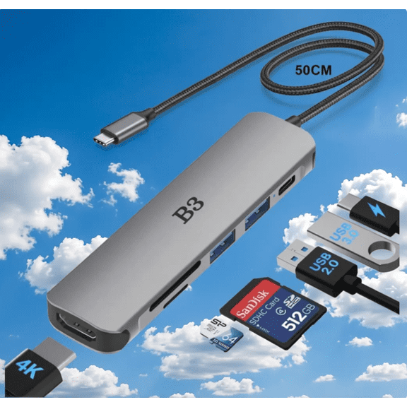 USB C Hub HDMI Adapter for MacBook Air Pro, 7 in 1 4K Dongle Multiport Converter with 50cm Cable, USB 3.0 5Gbps Data Transfer, 100W PD, SD/TF Card Slot, Digital AV Connector for Mac M1 M2 PC Laptop