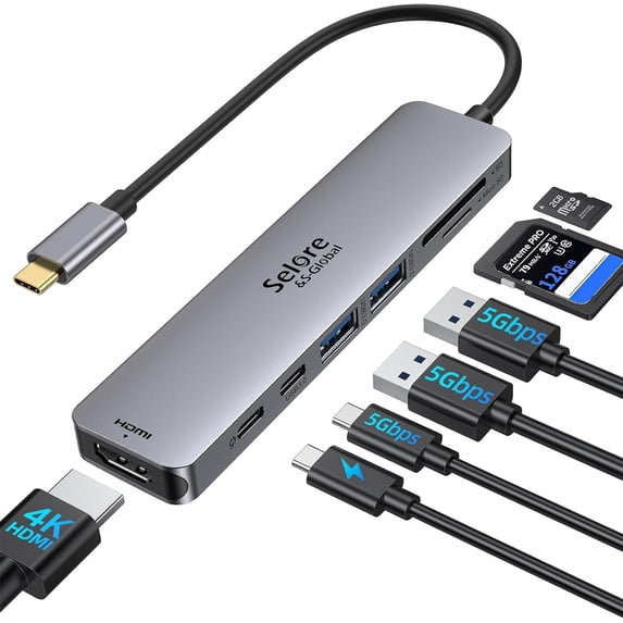 USB C Hub HDMI Adapter for MacBook Pro/Air, 7 in 1 USBC Dongle with HDMI, SD/TF Card Reader, Data Port,100W PD, and 2 3.0 Compatible Dell XPS, Lenovo Thinkpad.