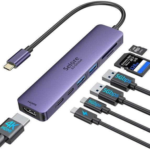 USB C Hub HDMI Adapter for MacBook Pro/Air, 7 in 1 USBC Dongle with HDMI, SD/TF Card Reader, USB C Data Port,100W PD, and 2 USB 3.0 Compatible for MacBook Pro/Air, Dell XPS, Lenovo Thinkpad.