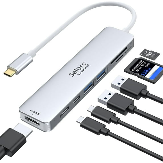 USB C Hub HDMI Adapter for MacBook Pro/Air, 7 in 1 USBC Dongle with HDMI, SD/TF Card Reader, USB C Data Port,100W PD, and 2 USB 3.0 Compatible for MacBook Pro/Air, Dell XPS, Lenovo Thinkpad.