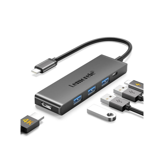 USB C Hub with 4K HDMI, Lemorele 5 in 1 USB C Docking Station with HDMI, PD 100W, 3 USB A 2.0/3.0 Data Ports, USB C Multiport Adapter Compatible with MacBook Pro/Air/Switch