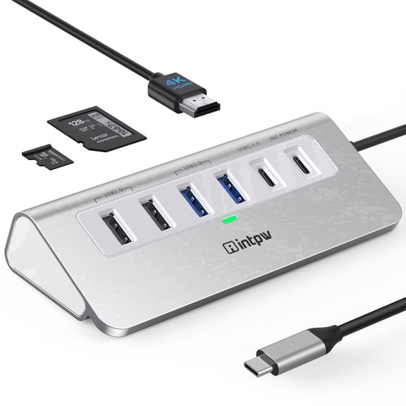 INTPW 9-in-1 USB C Hub for Laptop, Powered Docking Station with 4K HDMI, 10Gbps Data Transfer, 100W PD Charging for MacBook and PC
